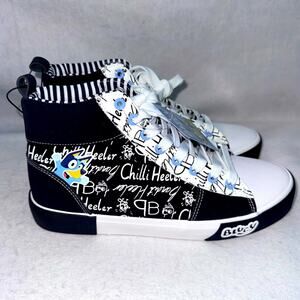 NWT Adult Bluey High Top Sneakers Graffiti Print Black, White, and Blue 10 Mens